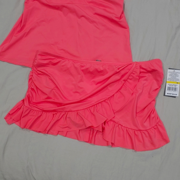 Kenneth Cole Reaction Coral Pink Swim 2 Piece with Ruffle Accents, Nwt, Size M - Picture 5 of 15